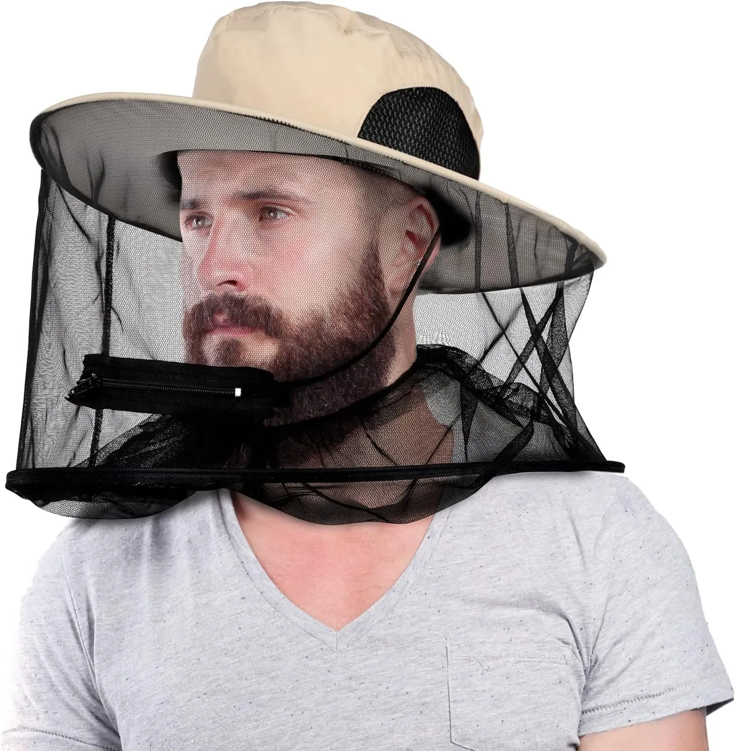 Mosquito Head Net Hat, Sun Hat with Netting, Bee Keeper Hat, Safari Fishing Hats for Outdoor Hiking, Camping, Gardening