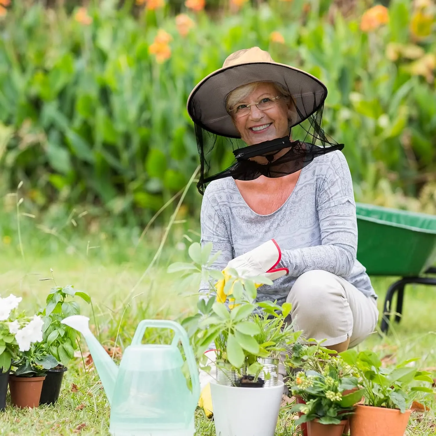 Mosquito Head Net Hat, Sun Hat with Netting, Bee Keeper Hat, Safari Fishing Hats for Outdoor Hiking, Camping, Gardening