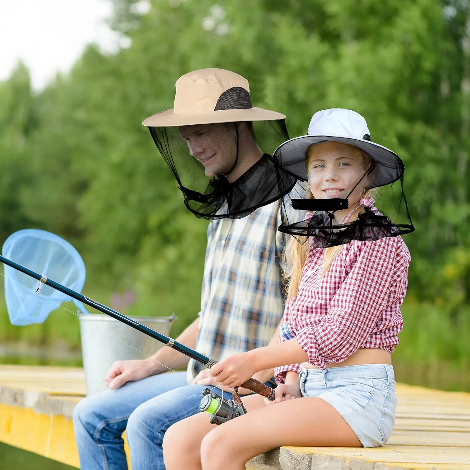 Mosquito Head Net Hat, Sun Hat with Netting, Bee Keeper Hat, Safari Fishing Hats for Outdoor Hiking, Camping, Gardening