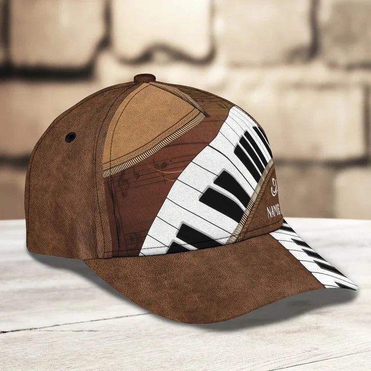 Personalized Wooden Piano Classic Cap for Him, Leather Pattern Piano Hat for Boyfriend Birthday