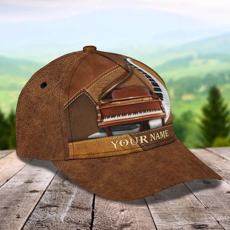 Personalized Wooden Piano Classic Cap for Him, Leather Pattern Piano Hat for Boyfriend Birthday