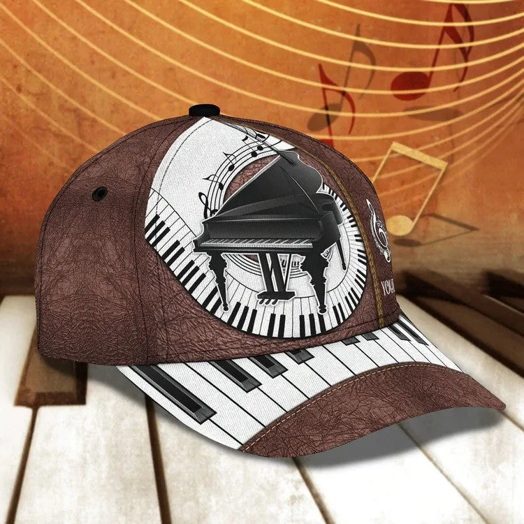 Personalized Wooden Piano Classic Cap for Him, Leather Pattern Piano Hat for Boyfriend Birthday