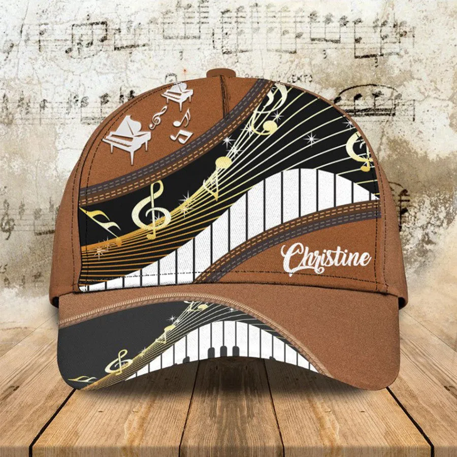 Personalized Wooden Piano Classic Cap for Him, Leather Pattern Piano Hat for Boyfriend Birthday