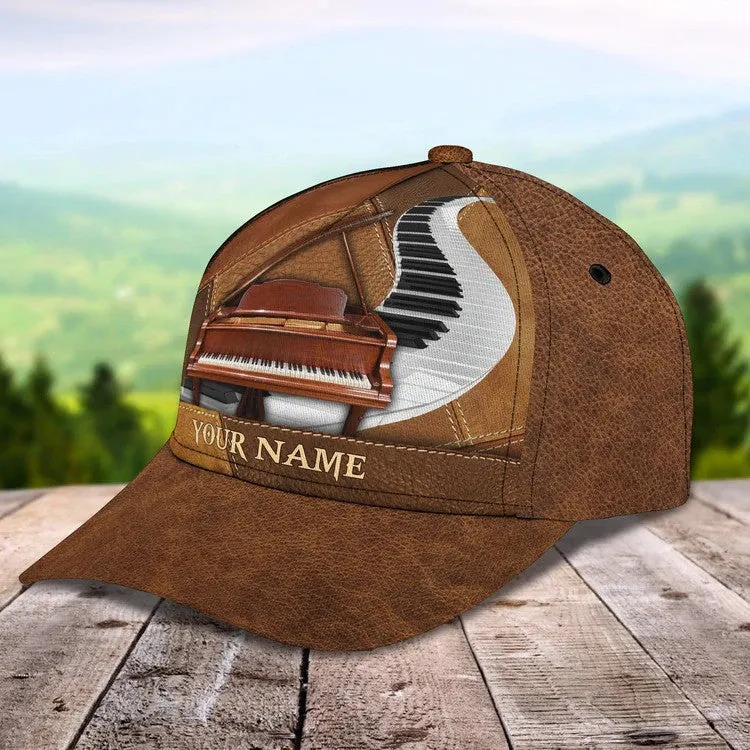 Personalized Wooden Piano Classic Cap for Him, Leather Pattern Piano Hat for Boyfriend Birthday