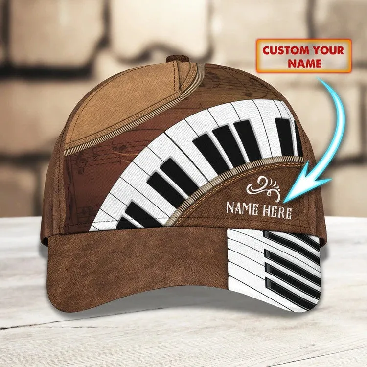 Personalized Wooden Piano Classic Cap for Him, Leather Pattern Piano Hat for Boyfriend Birthday