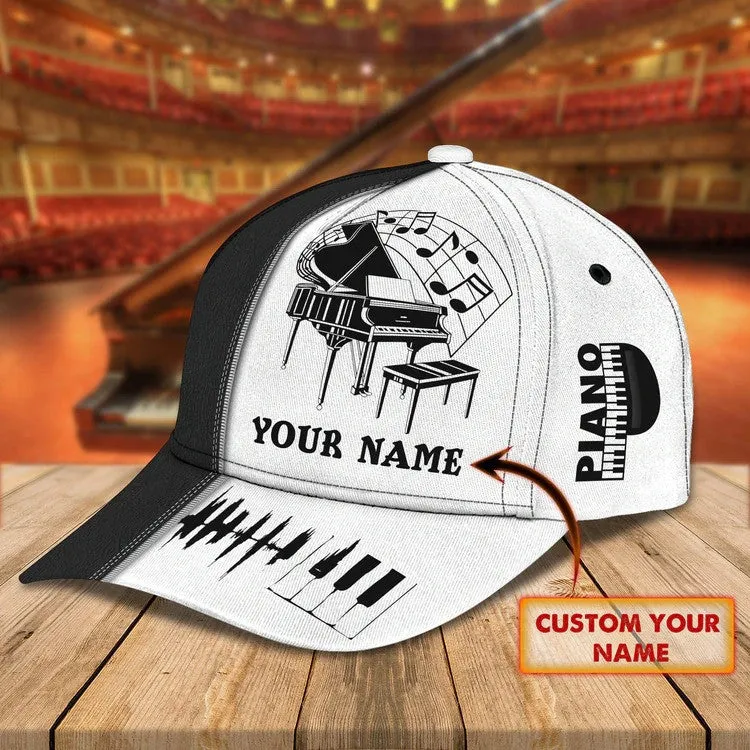 Personalized Wooden Piano Classic Cap for Him, Leather Pattern Piano Hat for Boyfriend Birthday