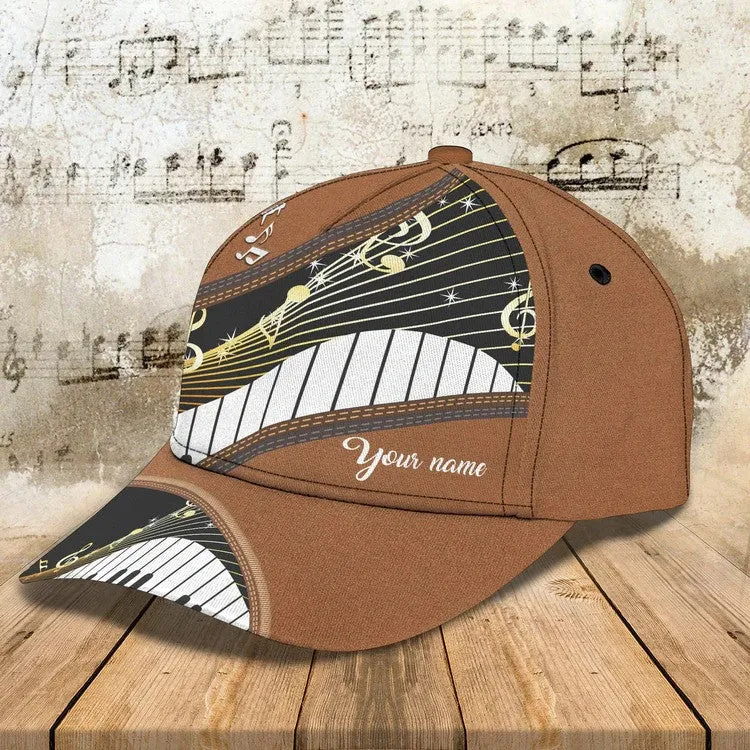 Personalized Wooden Piano Classic Cap for Him, Leather Pattern Piano Hat for Boyfriend Birthday