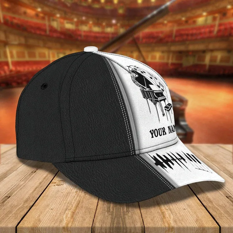 Personalized Wooden Piano Classic Cap for Him, Leather Pattern Piano Hat for Boyfriend Birthday