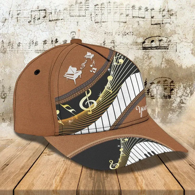 Personalized Wooden Piano Classic Cap for Him, Leather Pattern Piano Hat for Boyfriend Birthday