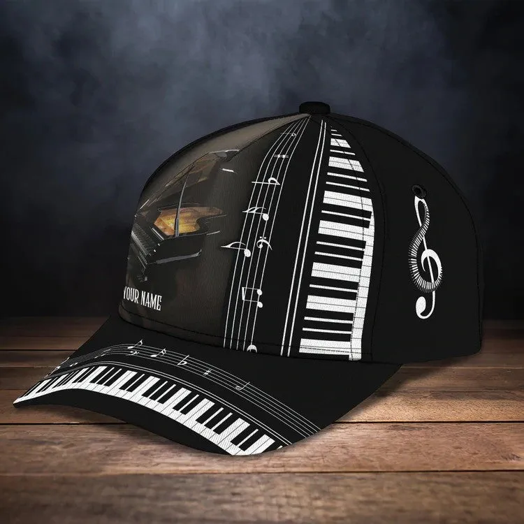 Personalized Wooden Piano Classic Cap for Him, Leather Pattern Piano Hat for Boyfriend Birthday