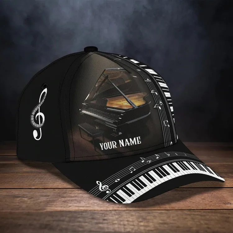 Personalized Wooden Piano Classic Cap for Him, Leather Pattern Piano Hat for Boyfriend Birthday