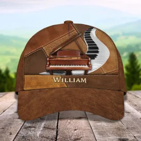 Personalized Wooden Piano Classic Cap for Him, Leather Pattern Piano Hat for Boyfriend Birthday