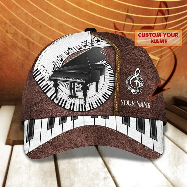 Personalized Wooden Piano Classic Cap for Him, Leather Pattern Piano Hat for Boyfriend Birthday
