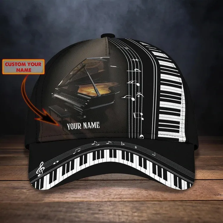 Personalized Wooden Piano Classic Cap for Him, Leather Pattern Piano Hat for Boyfriend Birthday
