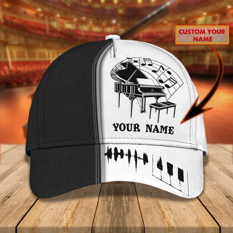 Personalized Wooden Piano Classic Cap for Him, Leather Pattern Piano Hat for Boyfriend Birthday