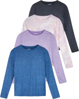 Real Essentials 4 Pack: Women's UPF 50  Quick Dry Fit Sun Shirts Long Sleeve UV SPF Hiking Top Outdoor (Available in Plus)