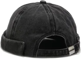 Retro Cotton No Brim Hat Adjustable Rolled Cuff Brimless Beanie Skull Cap