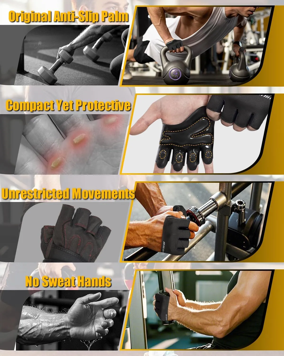 RIGWARL Weight Lifting Workout Gloves Men Women, Breathable Barehand Gym Gloves for Weightlifting Rowing Exercise Training Fitness Crossfit WODs
