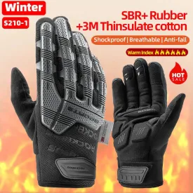 ROCKBROS Cycling Gloves Autumn Winter Windproof SBR Touch Screen Bike Gloves MTB Breathable Full Finger Shockproof Sport Gloves