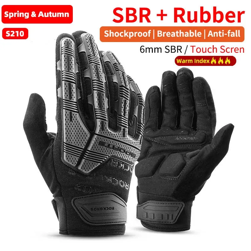 ROCKBROS Cycling Gloves Autumn Winter Windproof SBR Touch Screen Bike Gloves MTB Breathable Full Finger Shockproof Sport Gloves