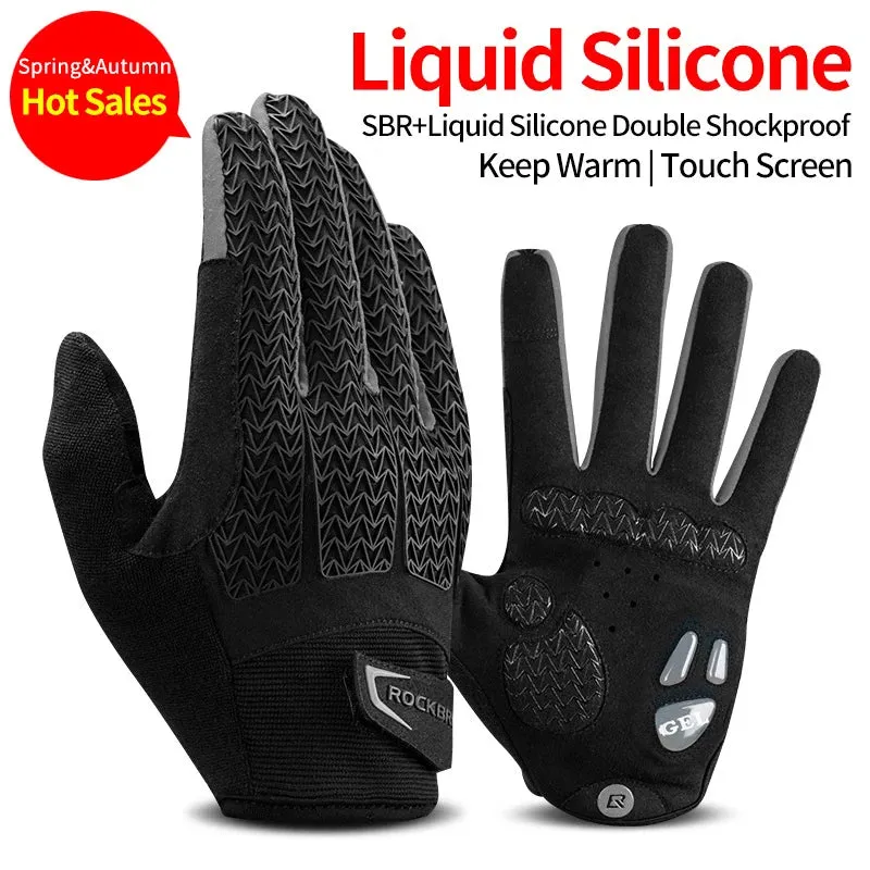 ROCKBROS Windproof Cycling Gloves Bicycle Touch Screen Riding MTB Bike Glove Thermal Warm Motorcycle Winter Autumn Bike Clothing