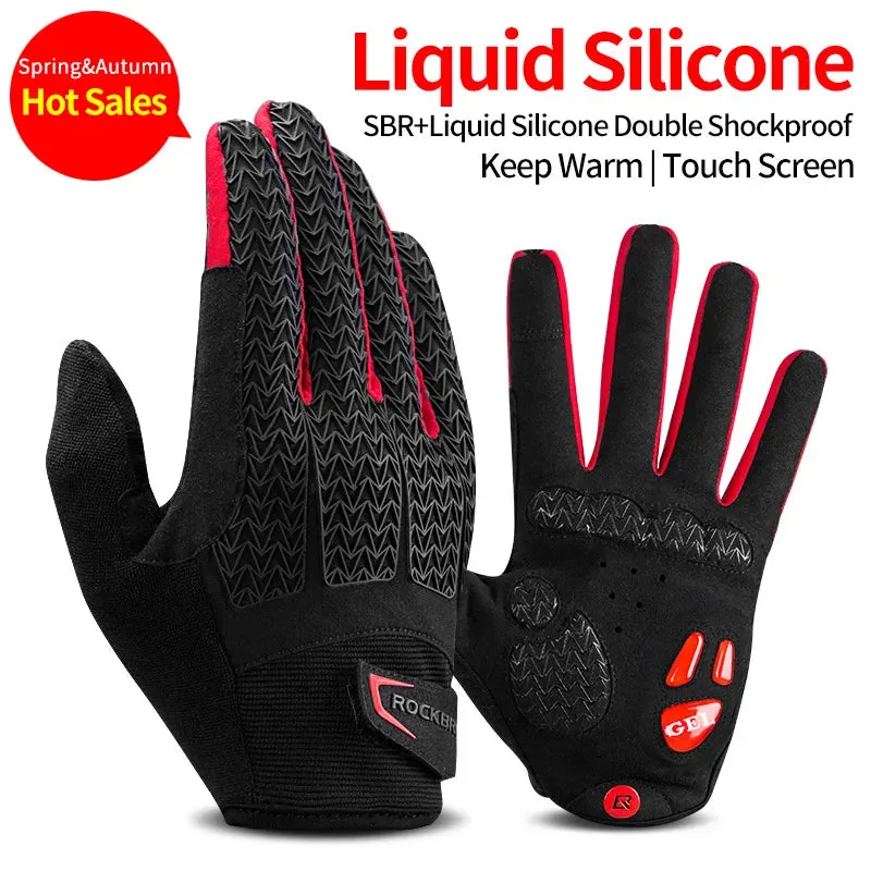ROCKBROS Windproof Cycling Gloves Bicycle Touch Screen Riding MTB Bike Glove Thermal Warm Motorcycle Winter Autumn Bike Clothing