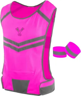 Running Reflective Vest with Inside Pocket and 2 Bands, High Visibility Reflective Running Gear Safety Vest Straps for Men Women Kids for Night Running Walking Cycling