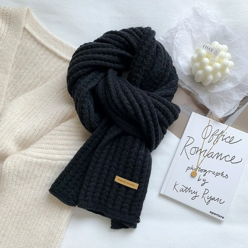Solid Color Thick Warm Knitted Scarf