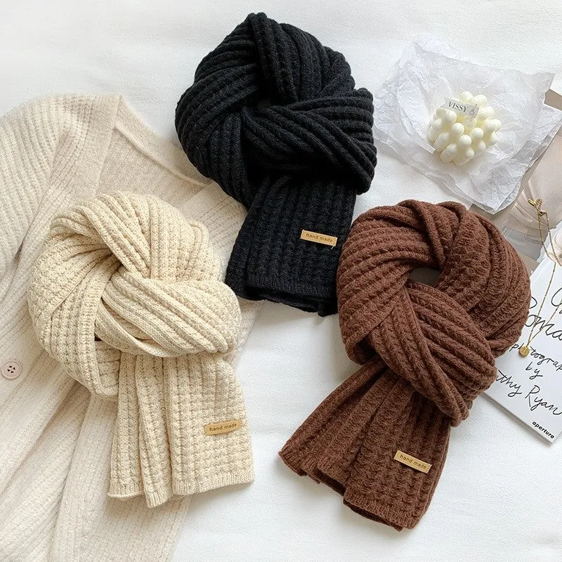 Solid Color Thick Warm Knitted Scarf