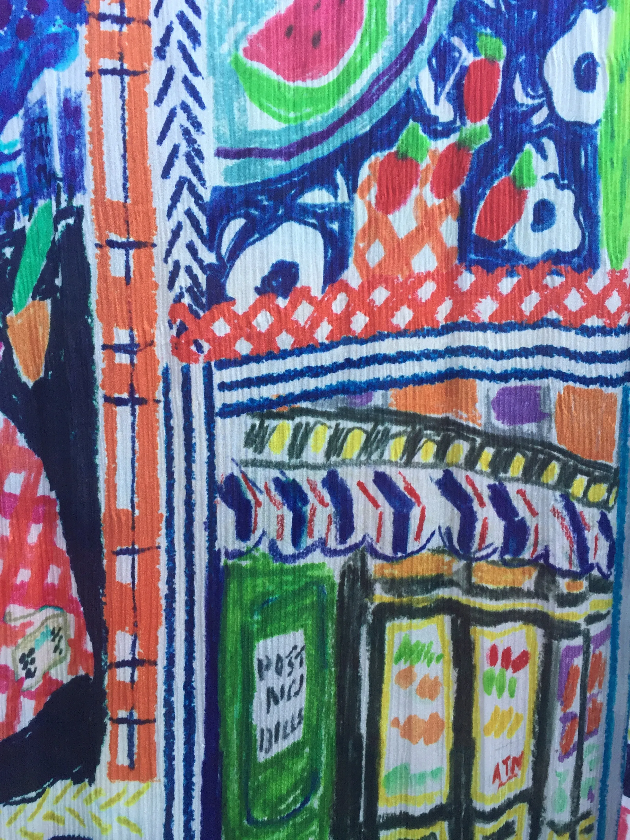 SPFA-04 - Cute and colorful scarf with illustrated city scenes.