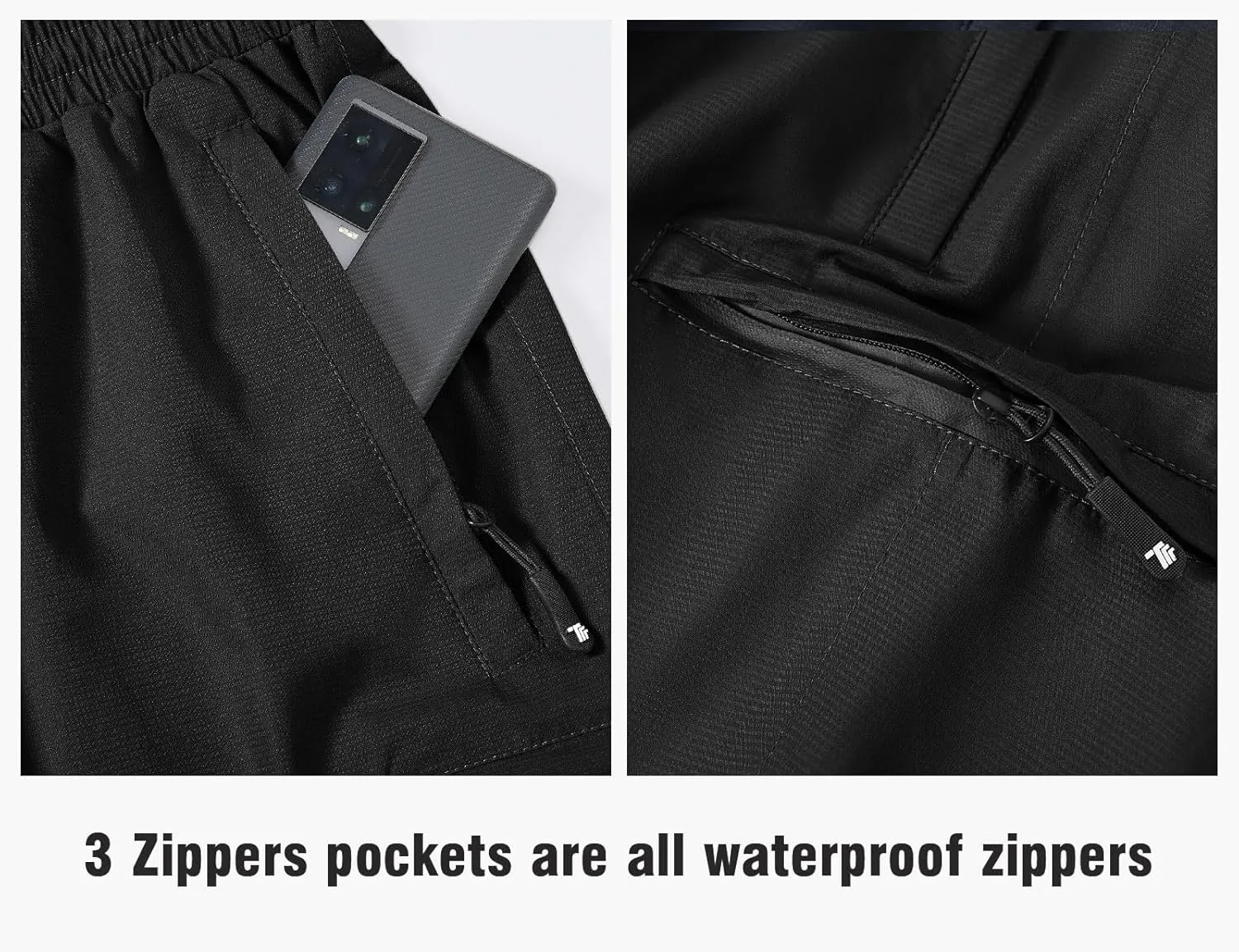 TBMPOY Men's Rain Pants Waterproof Zipper Lightweight Breathable Mesh with 3 Zipper Pockets Rain Gear Work Motorcycle