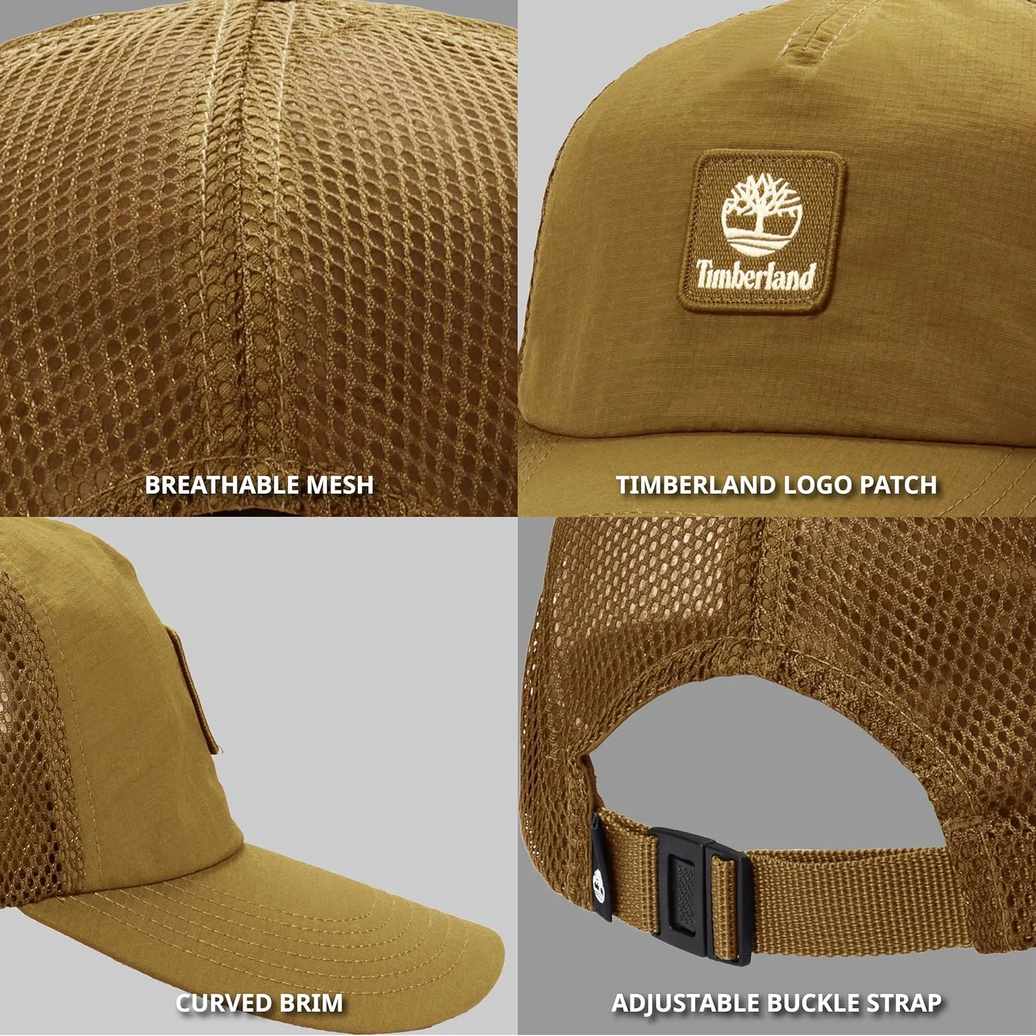 Timberland Trucker Hat, Soft Structured Baseball Cap, Adjustable Mesh Back, Curved Brim, Breathable & Lightweight  One Size