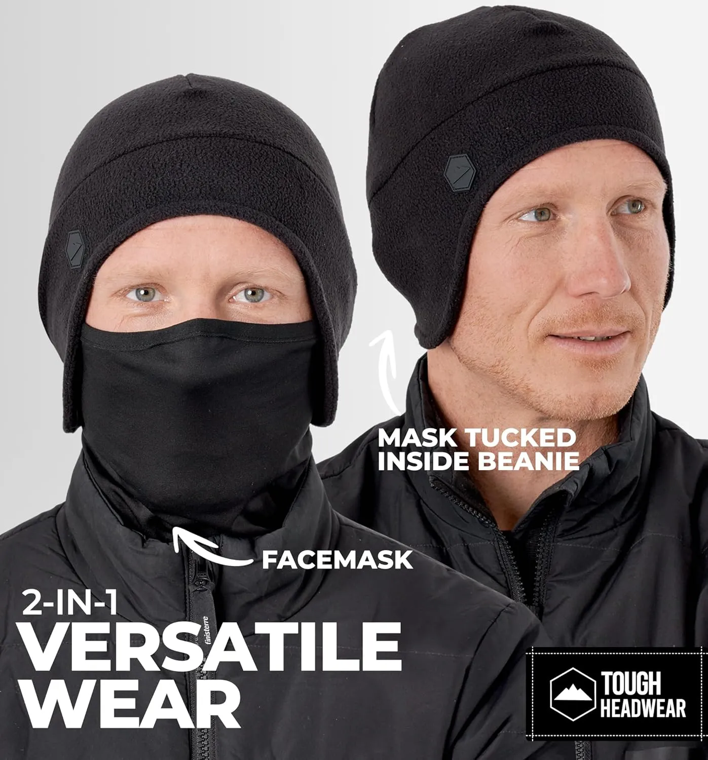 Tough Headwear Skull Cap with Mask Men, Winter Running Gear, Motorcycle Winter Gear, Helmet Liners, Ski Hat, Thermal Beanie