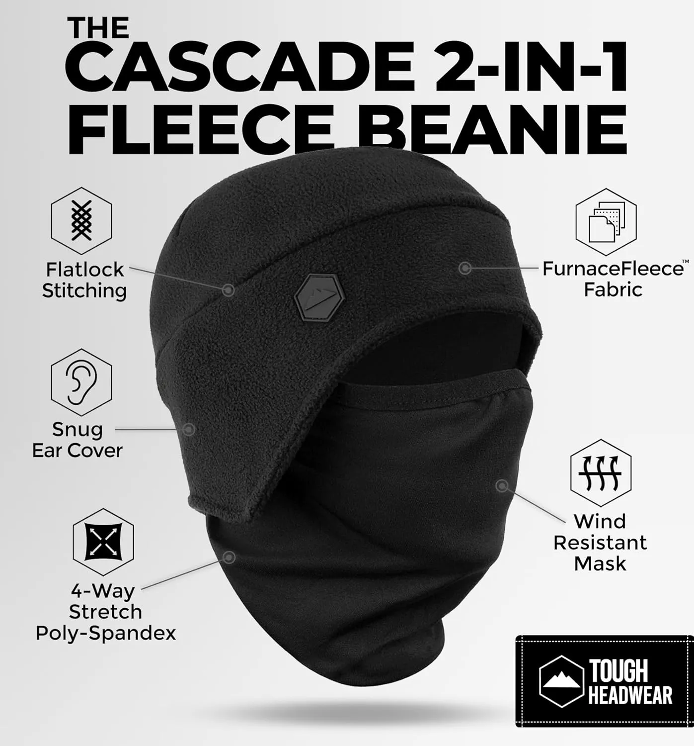 Tough Headwear Skull Cap with Mask Men, Winter Running Gear, Motorcycle Winter Gear, Helmet Liners, Ski Hat, Thermal Beanie