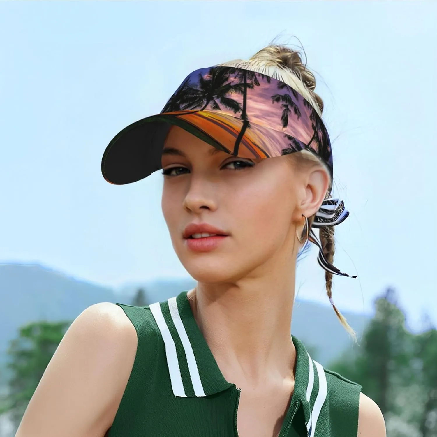 Tropical Island Palm Tree Sport Sun Visor Adjustable Summer Cap Visor Caps for Women Men Travel