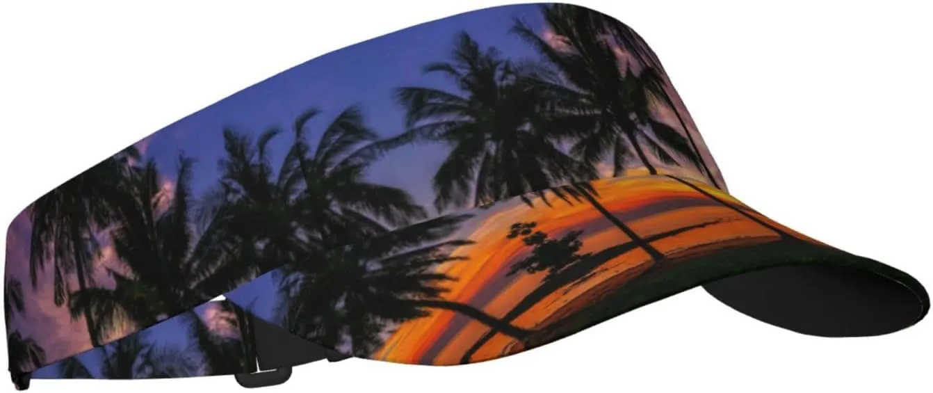 Tropical Island Palm Tree Sport Sun Visor Adjustable Summer Cap Visor Caps for Women Men Travel