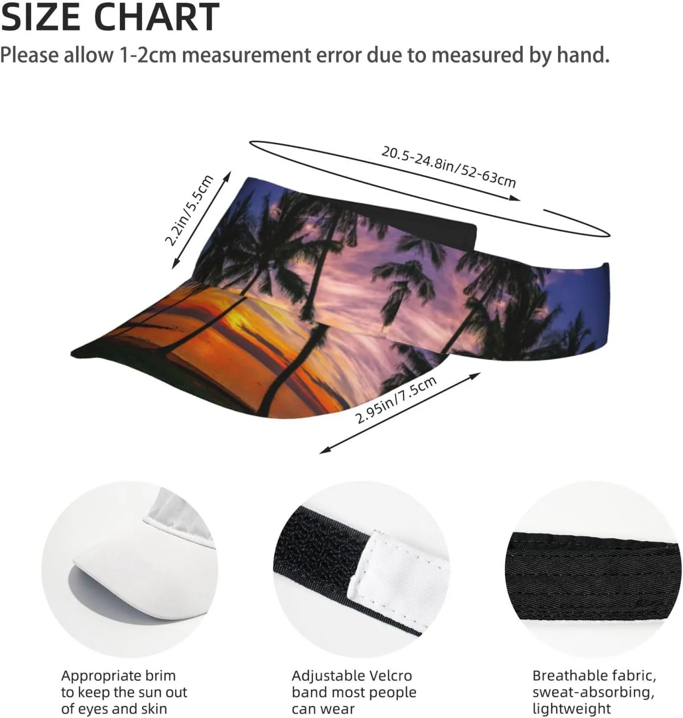 Tropical Island Palm Tree Sport Sun Visor Adjustable Summer Cap Visor Caps for Women Men Travel