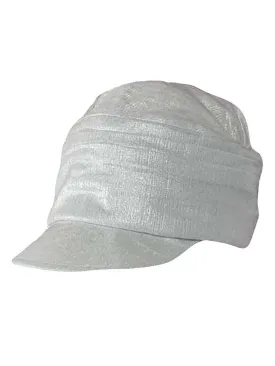 White Metallic Pleated Soft Newsboy Cap Hat