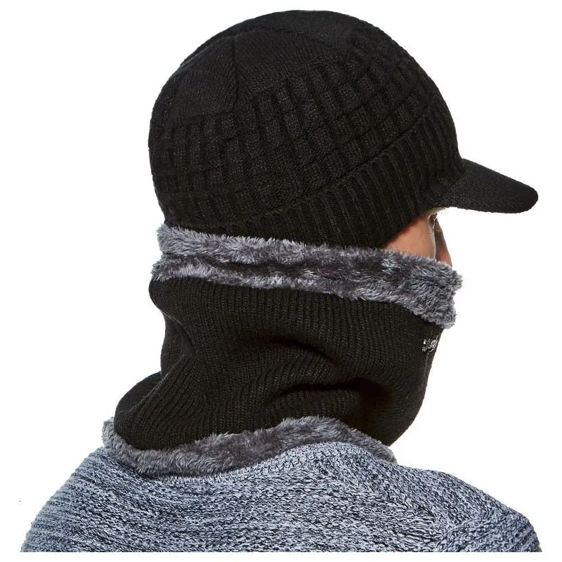 Winter Men's Knitted Hat or Scarf Thick Wool Knit With Warm Soft Fleece