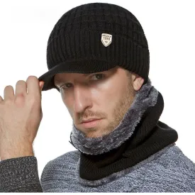 Winter Men's Knitted Hat or Scarf Thick Wool Knit With Warm Soft Fleece