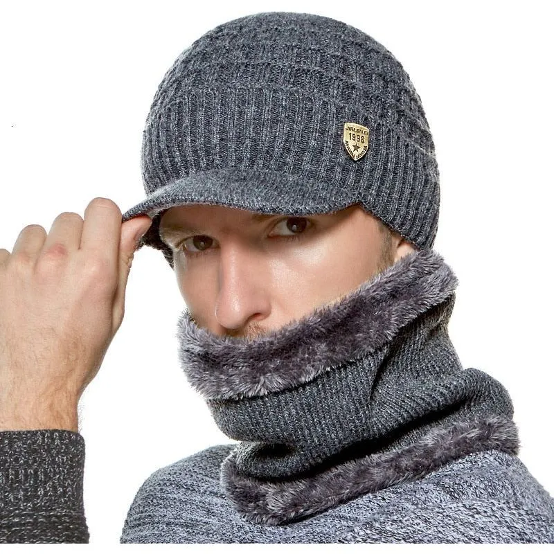 Winter Men's Knitted Hat or Scarf Thick Wool Knit With Warm Soft Fleece