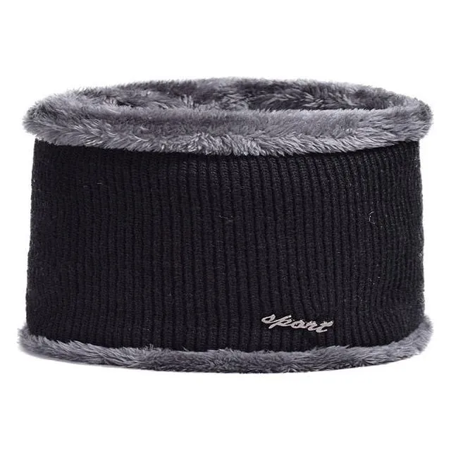 Winter Men's Knitted Hat or Scarf Thick Wool Knit With Warm Soft Fleece