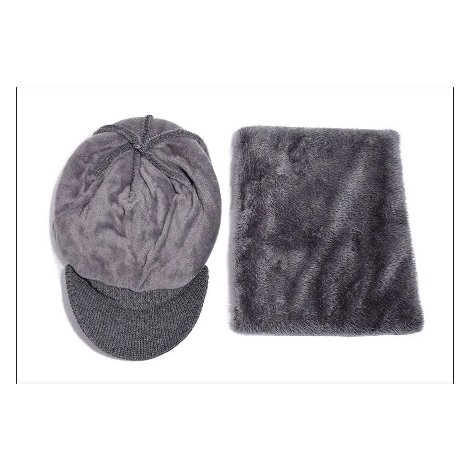 Winter Men's Knitted Hat or Scarf Thick Wool Knit With Warm Soft Fleece