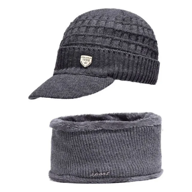 Winter Men's Knitted Hat or Scarf Thick Wool Knit With Warm Soft Fleece