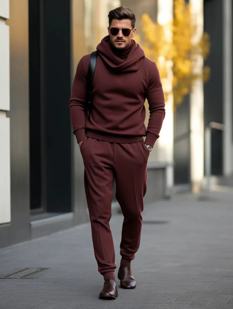 Winter Men's Scarf Collar Luxury Thick Sweater Set