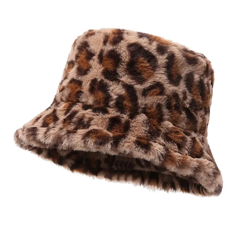 Women's Leopard Print Winter Bucket Hat