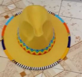 Yellow flowered hand beaded fedora hat cowboy hat summer hat brim hat with free shipping world wide